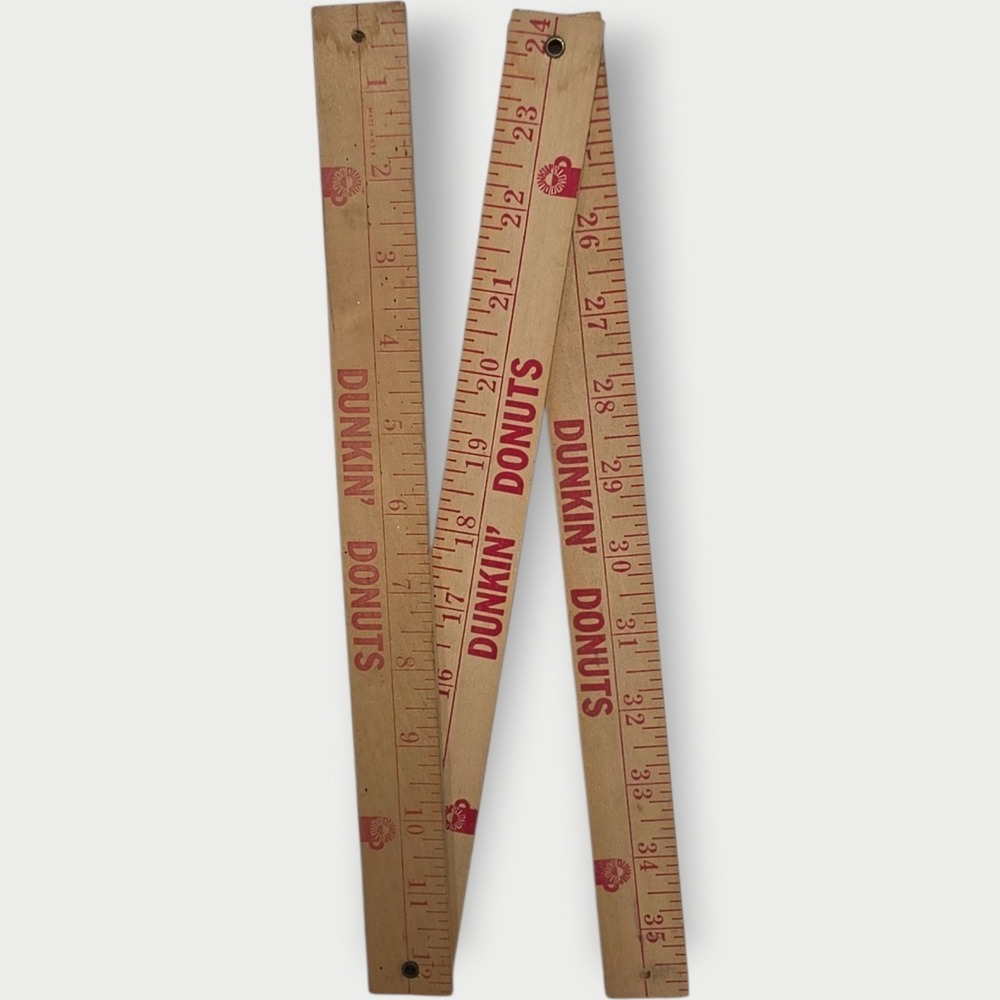 Vintage Dunkin Donuts Tri-Fold Wooden Yard Stick Ruler Folding‎ Advertising 36"
